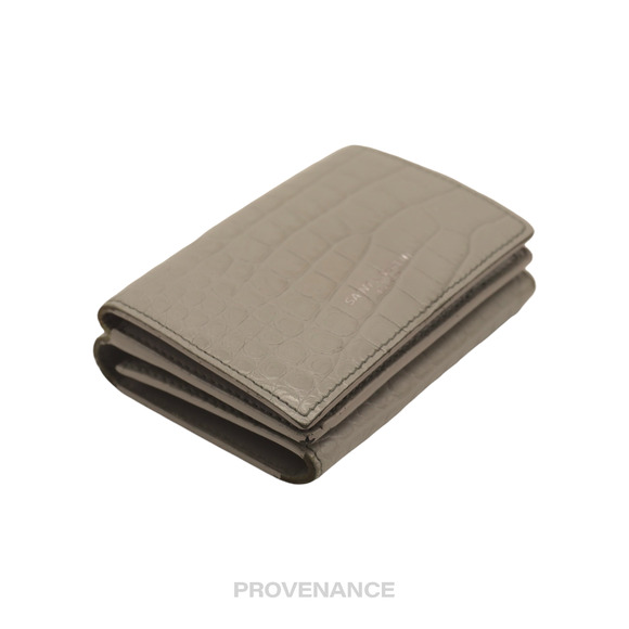 🔴 Saint Laurent Paris SLP Compact Snap Card Wallet - Gray Croc Leather - Picture 4 of 10